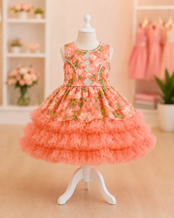 Girls_Peach_Floral_Party_Wear_Frock