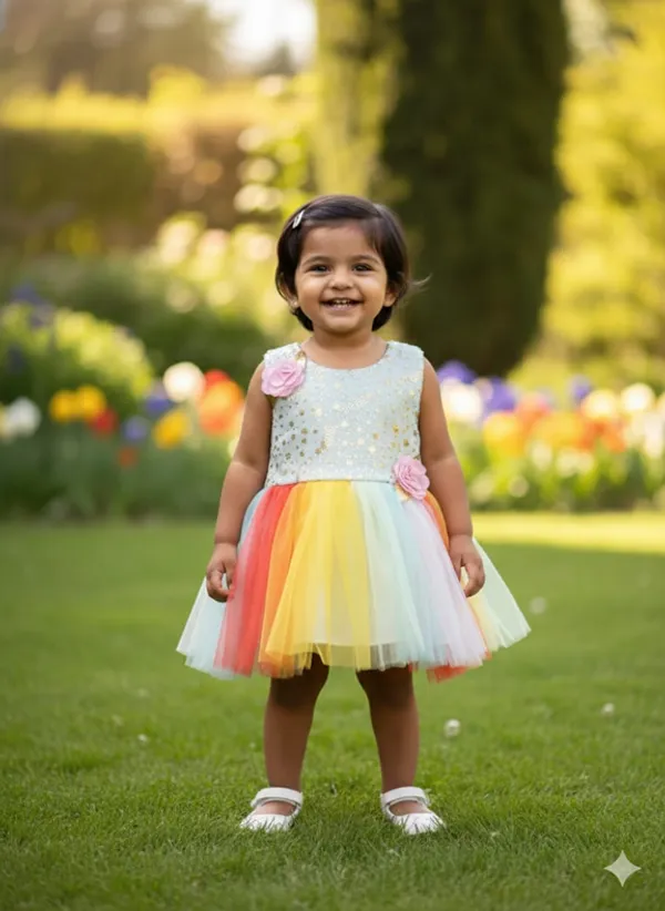 399/-_Sale_:_Rainbow_Sunset_Princess_Party_Wear_Frock_-_NR