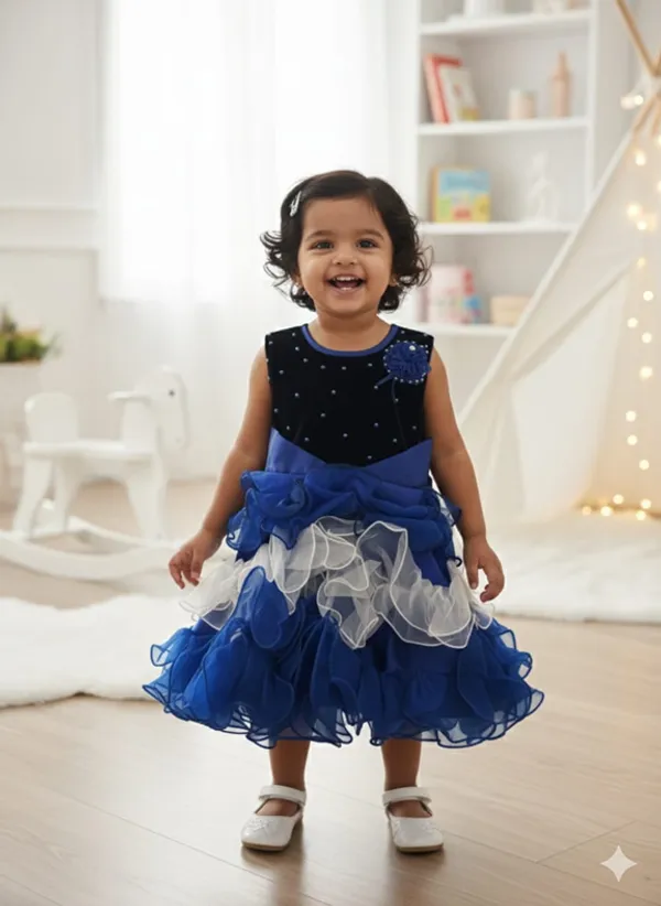 399/-_Sale_:_Royal_Blue_&_White_Layered_Ruffle_Princess_Party_Wear_Frock_-_NR