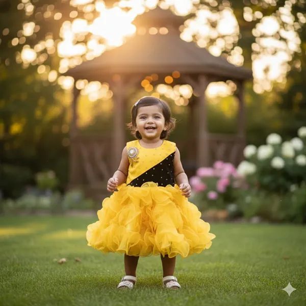 399/-_Sale_:_Girls_Yellow_&_Black_Layered_Party_Wear_Frock_-_NR