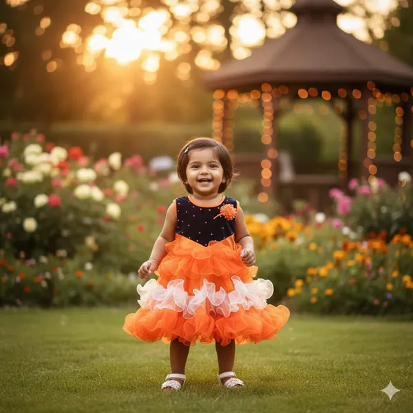 399/-_Sale_:_Girls_Orange_&_Black_Layered_Party_Wear_Frock_-_NR