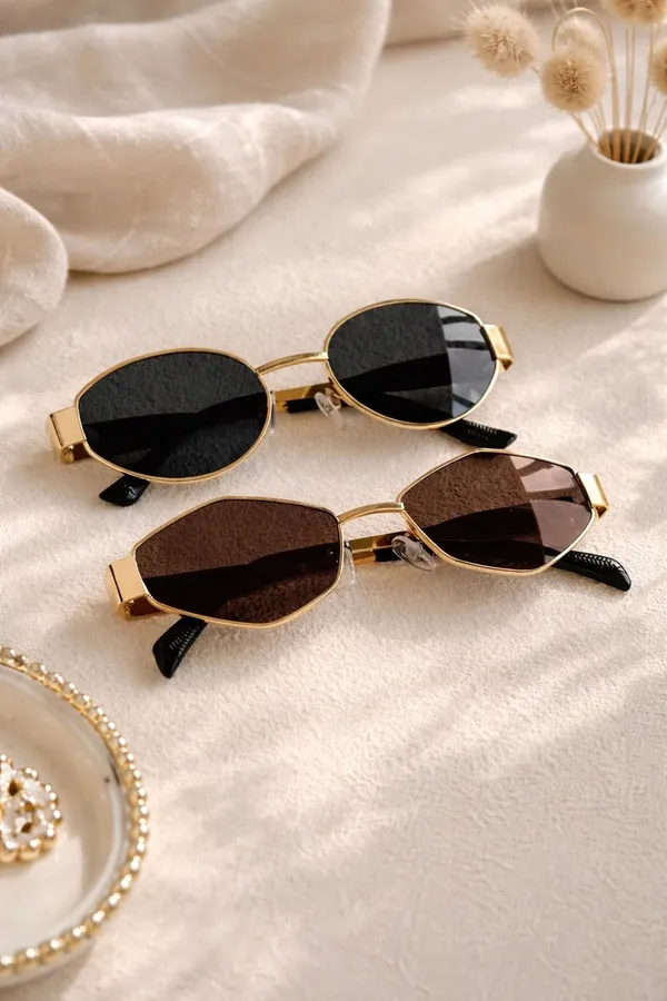 Retro_Oval_Gold_Frame_Sunglasses_-_Set_Of_2_(Black_&_Brown_Tinted)