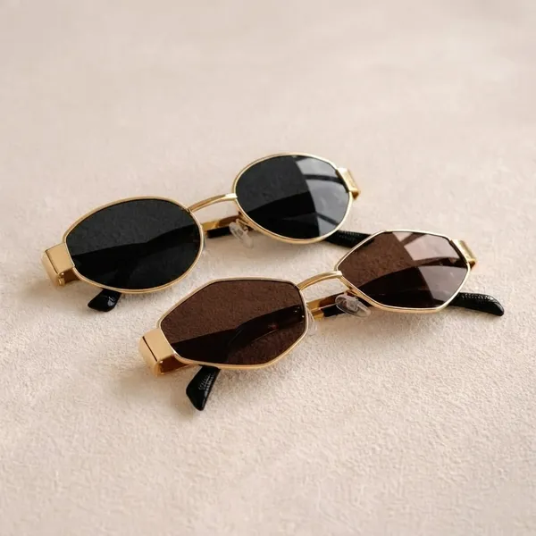 Retro_Oval_Gold_Frame_Sunglasses_-_Set_Of_2_(Black_&_Brown_Tinted)