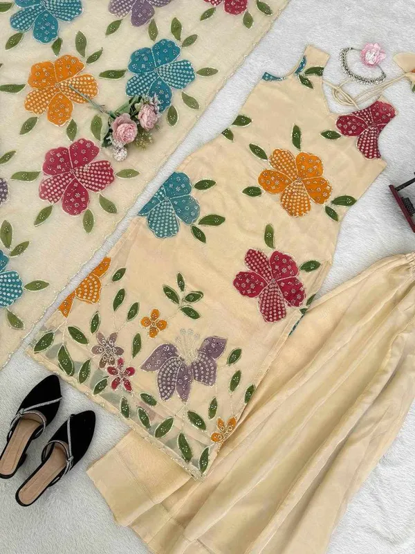 Multicolor_Organza_Silk_Flower_Designed_Dress_For_Women