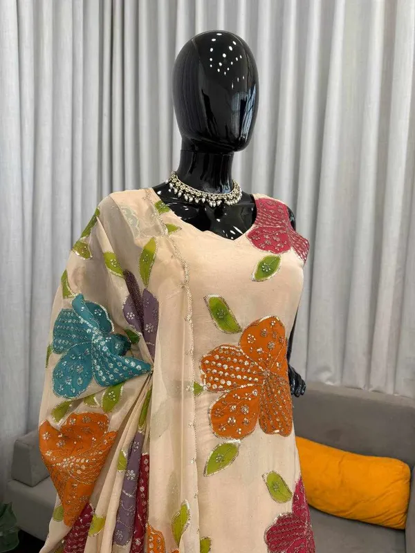 Multicolor_Organza_Silk_Flower_Designed_Dress_For_Women