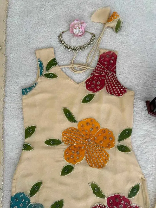 Multicolor_Organza_Silk_Flower_Designed_Dress_For_Women