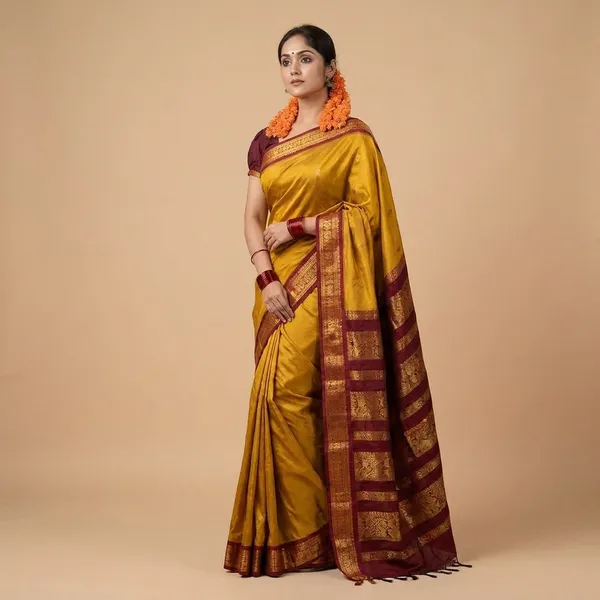 Mustard_Lichi_Silk_Red_Crafted_Modern_Elegance_Saree_For_Women