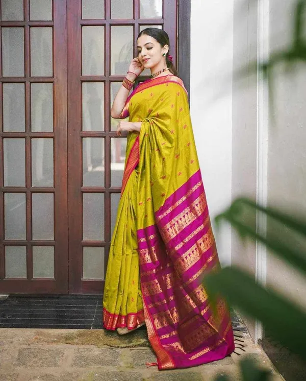 Yellow_Lichi_Silk_Festive_Charm_Crafted_Saree_For_Women