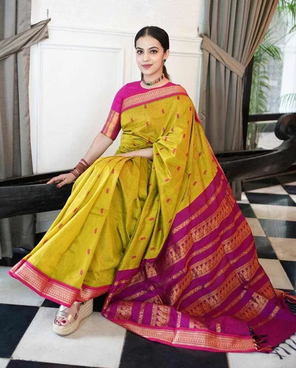 Yellow_Lichi_Silk_Festive_Charm_Crafted_Saree_For_Women