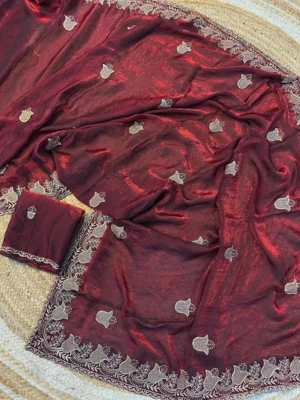Maroon_Satin_Panchmukhi_Saree_For_Women