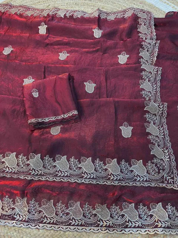 Maroon_Satin_Panchmukhi_Saree_For_Women