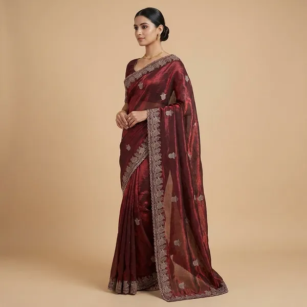 Maroon_Satin_Panchmukhi_Saree_For_Women