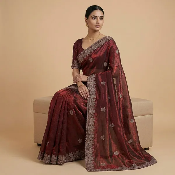 Maroon_Satin_Panchmukhi_Saree_For_Women