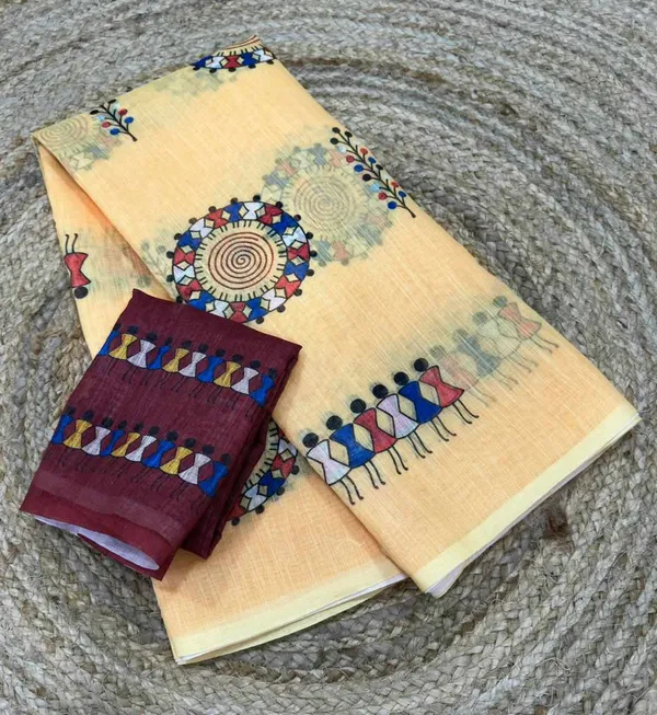 Cream_Cotton_Animal_Pattern_Saree_For_Women
