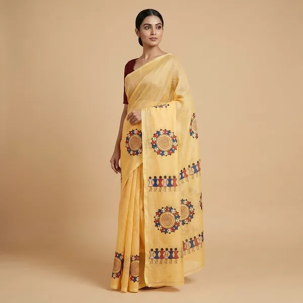 Cream_Cotton_Animal_Pattern_Saree_For_Women