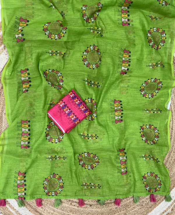 Green_Cotton_Animal_Saree_For_Women
