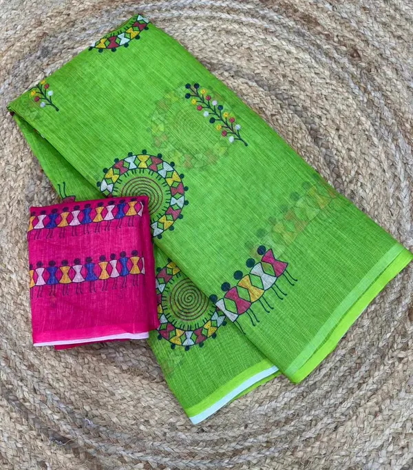 Green_Cotton_Animal_Saree_For_Women