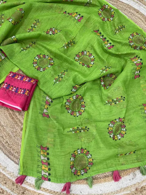Green_Cotton_Animal_Saree_For_Women