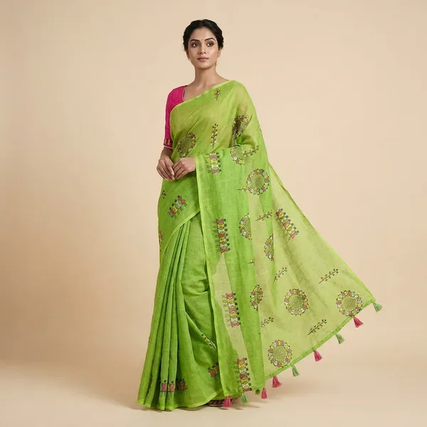 Green_Cotton_Animal_Saree_For_Women