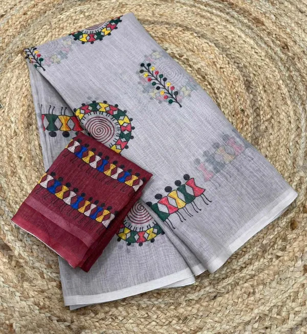 Grey_Cotton_Animal_Saree_For_Women