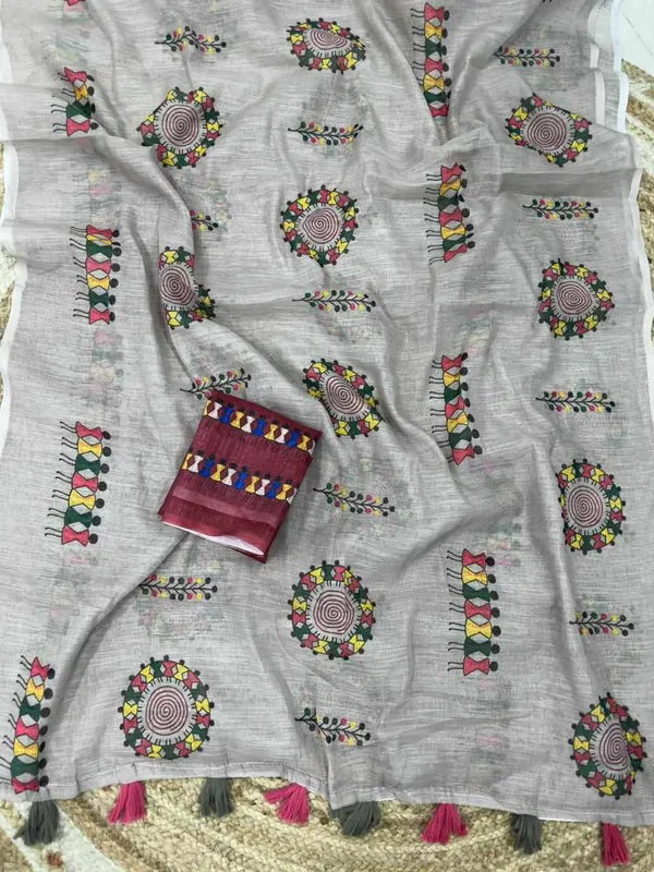 Grey_Cotton_Animal_Saree_For_Women