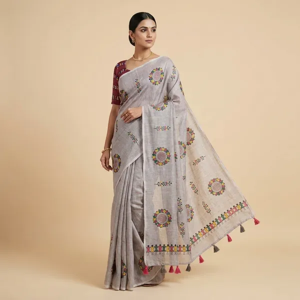 Grey_Cotton_Animal_Saree_For_Women