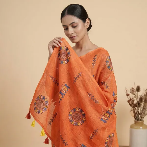 Orange_Cotton_Animal_Saree_For_Women
