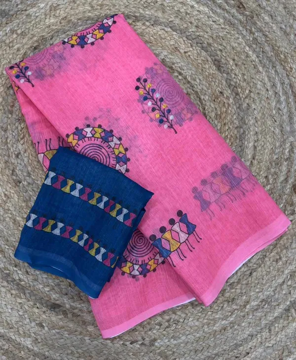 Pink_Cotton_Animal_Saree_For_Women