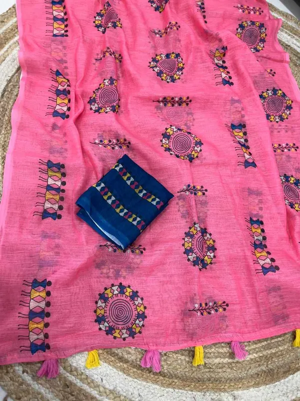 Pink_Cotton_Animal_Saree_For_Women