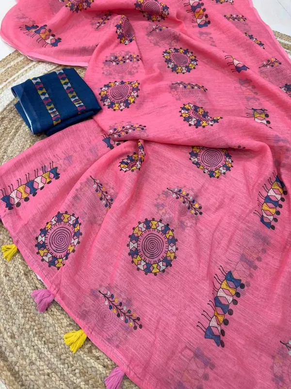 Pink_Cotton_Animal_Saree_For_Women