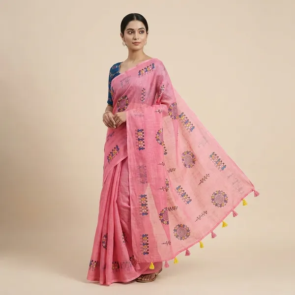 Pink_Cotton_Animal_Saree_For_Women