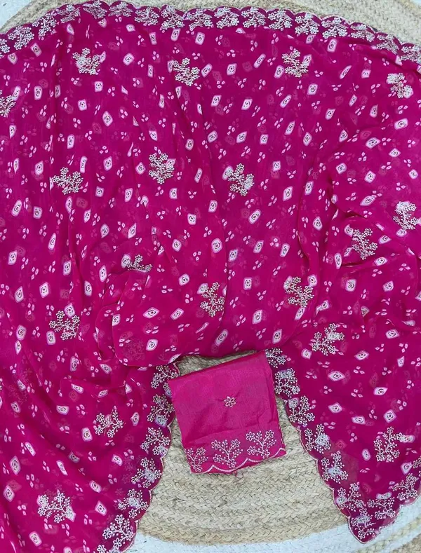 Pink_Georgette_Tree_Coin_Saree_For_Women