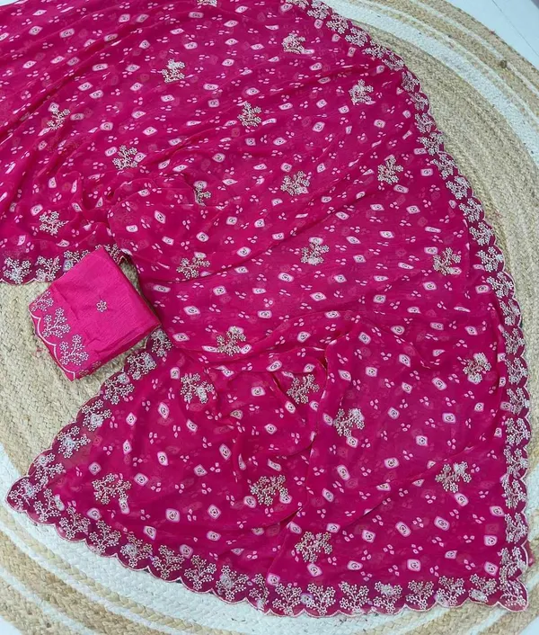 Pink_Georgette_Tree_Coin_Saree_For_Women