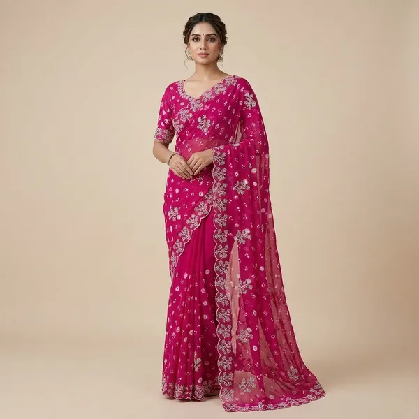 Pink_Georgette_Tree_Coin_Saree_For_Women