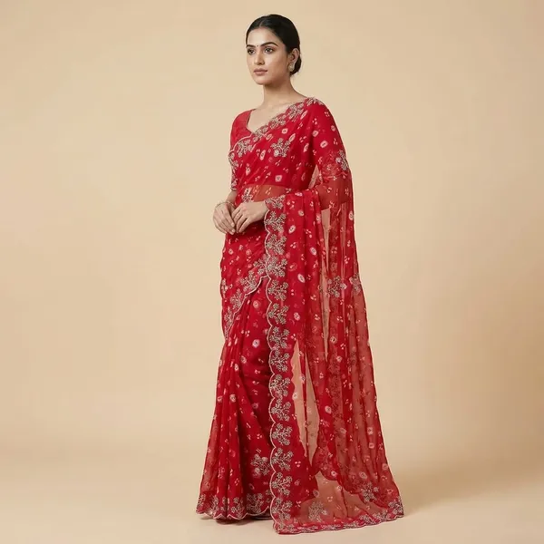 Red_Georgette_Tree_Coin_Saree_For_Women