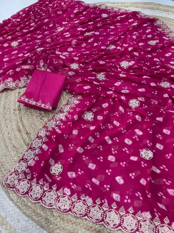 Pink_Georgette_Star_Coin_Saree_For_Women