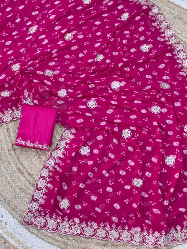 Pink_Georgette_Star_Coin_Saree_For_Women