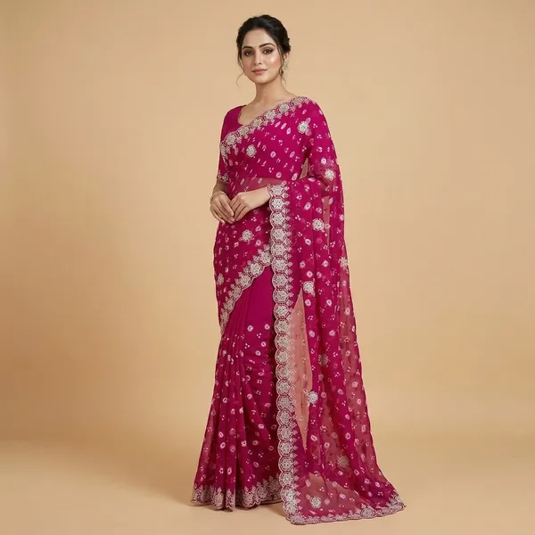 Pink_Georgette_Star_Coin_Saree_For_Women