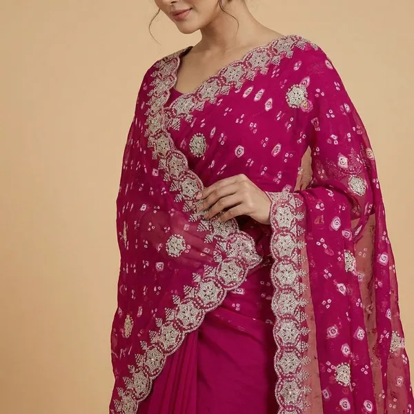 Pink_Georgette_Star_Coin_Saree_For_Women