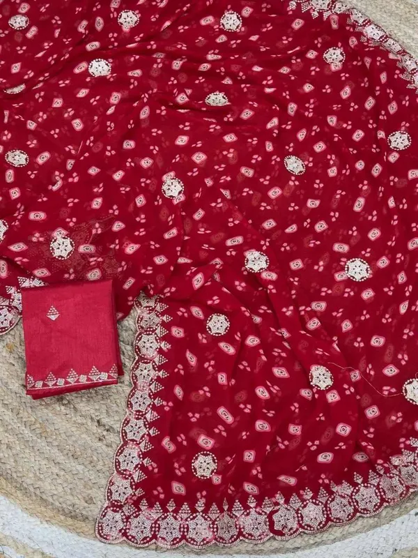 Red_Georgette_Star_Coin_Saree_For_Women