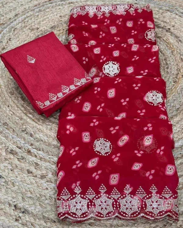 Red_Georgette_Star_Coin_Saree_For_Women
