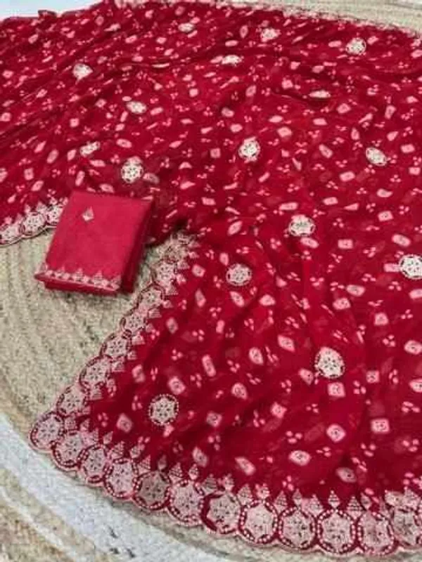 Red_Georgette_Star_Coin_Saree_For_Women