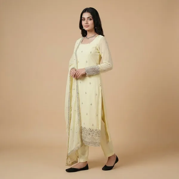 Off_White_Georgette_Yellow_Modern_Designed_Dress_For_Women