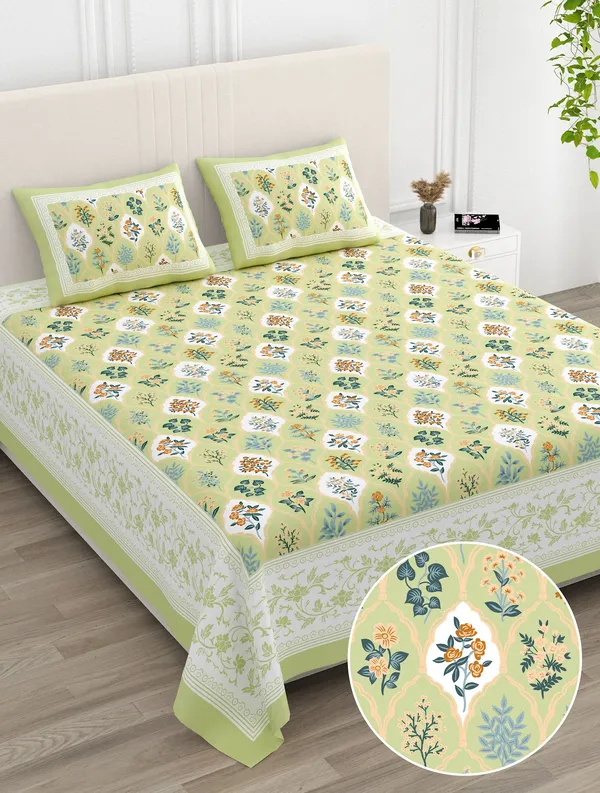 Yellow_100%_Cotton_King_Size_Cotton_Double__BedsheetSet_With_Pillow_Covers_(108X108_Inches)