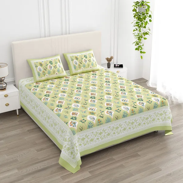 Yellow_100%_Cotton_King_Size_Cotton_Double__BedsheetSet_With_Pillow_Covers_(108X108_Inches)
