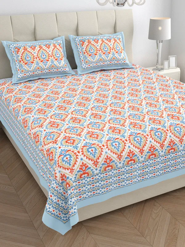 Blue_100%_Cotton_Ikat_Print_King_Size_Cotton_Double__BedsheetWith_Pillow_Covers_(108X108_Inches)
