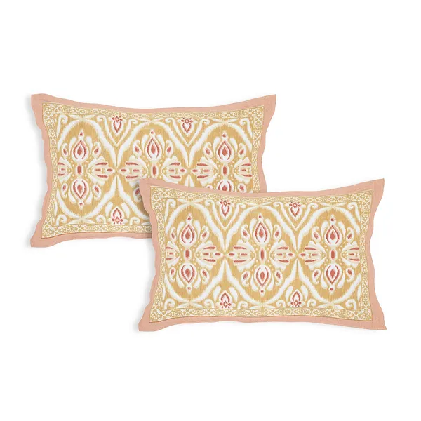 Peach_100%_Cotton_Traditional_Ikat_Pattern_Cotton_Double__BedsheetKing_Size_(108X108_Inches)
