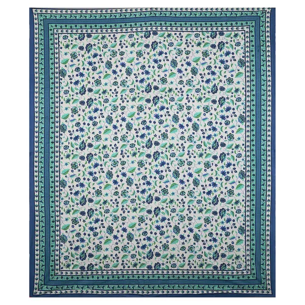White_100%_Cotton_Blue_And_Green_Floral_Print_King_Size_Cotton_Double__BedsheetWith_Pillow_Covers_(108X108_Inches)