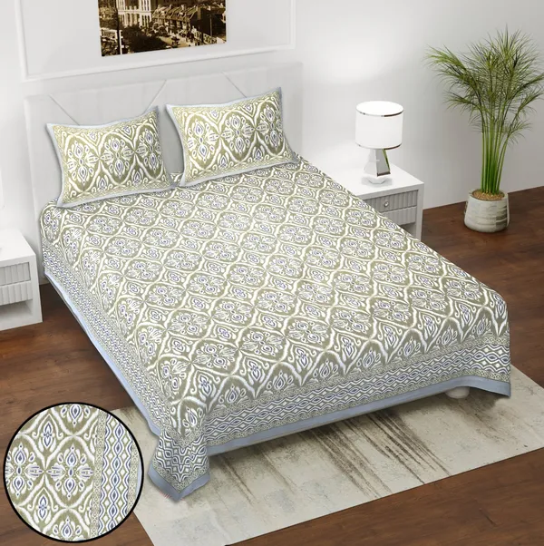 Golden_100%_Cotton_Designer_Ikat_Print_Cotton_Double__BedsheetKing_Size_With_Pillow_Covers_(108X108_Inches)
