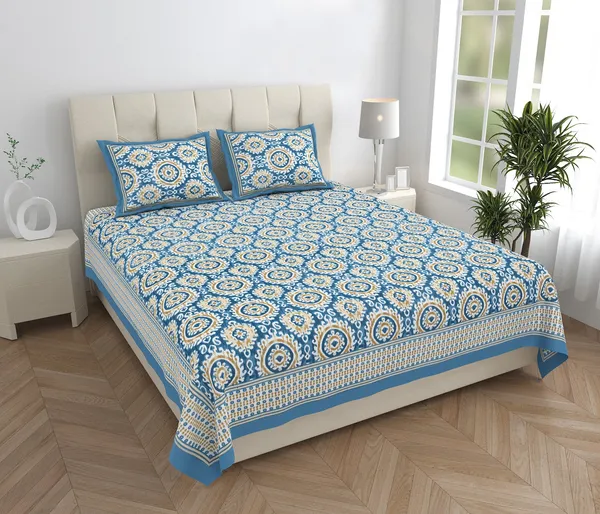 Blue_100%_Cotton_Ethnic_Ikat_Print_King_Size_Cotton_Double__BedsheetBlue_Color_(108X108_Inches)